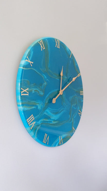 Teal and Gold Swirl Clock