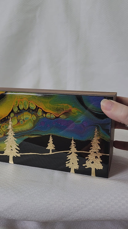 Aurora Inspired Tea Box (multicolor sky, gold trees)