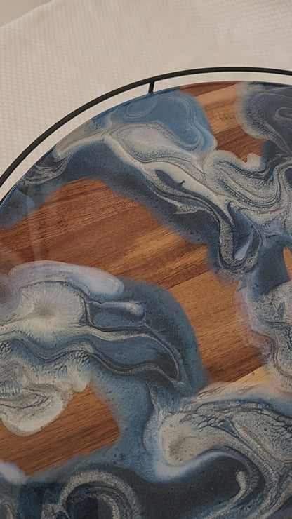 Lazy Susan with metal rail |Navy Swirls (large, 18 inch)